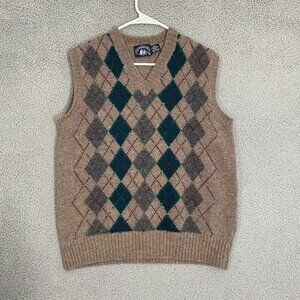 VTG Boathouse Row Sweater Vest Men XL Tan Argyle Scottish Shetland Wool V-Neck